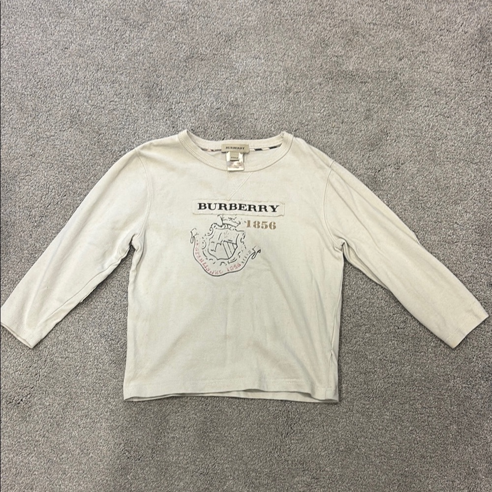 Kids Burberry Cream Long Sleeve Tee with Graphic Design size 6Y